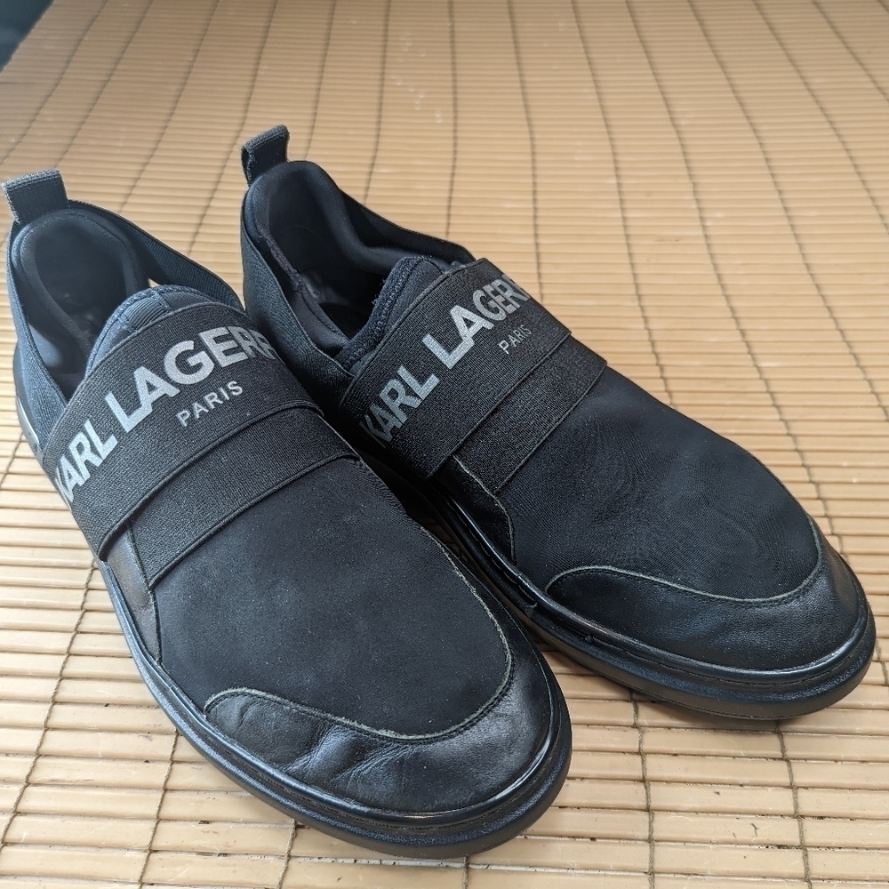 Karl Lagerfeld Paris Men's Black Logo-Strap Neoprene Slip-On Sneakers Shoes 10 M - Picture 2 of 11